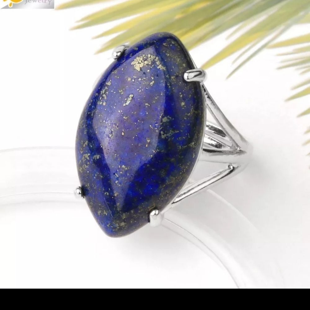 Silver titanium genuine lapis Lazuli stone adjustable boho ring new